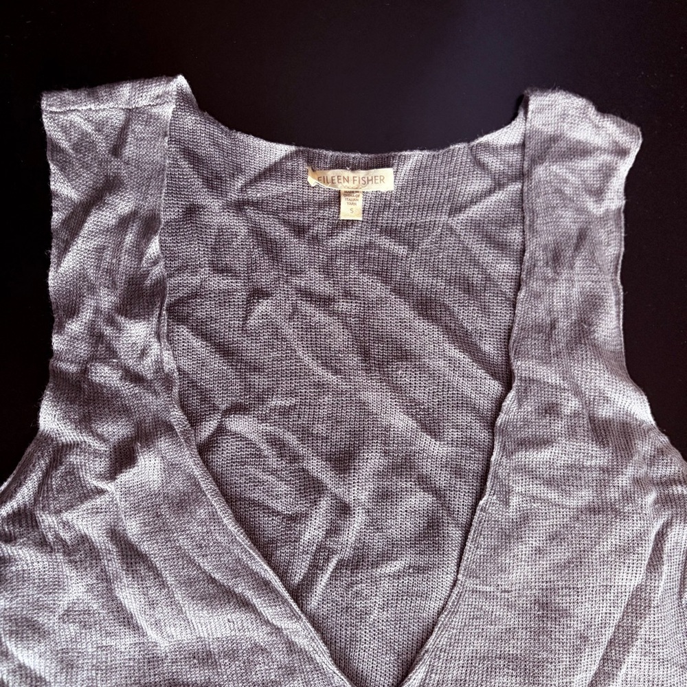 Eileen‎ Fisher Gray Women's Top 100% linen knit vest gray lightweight small
